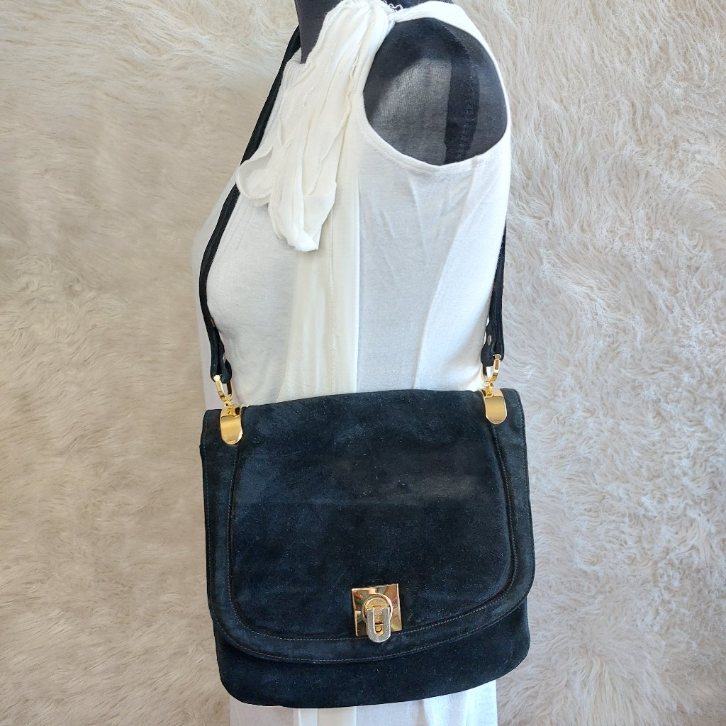 Vintage Saks Fifth Avenue Black Suede Leather Crossbody Bag